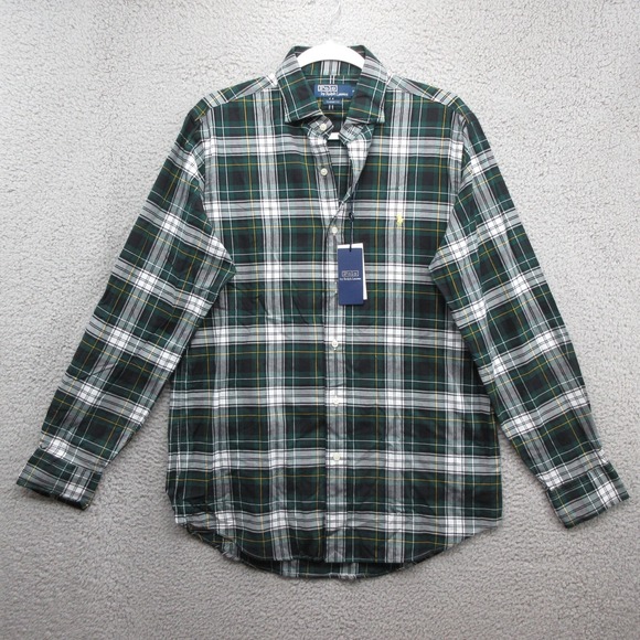 Polo Ralph Lauren Classic Fit Plaid Shirt Mens Medium Green Preppy - Picture 1 of 7